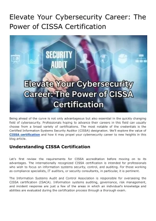 Elevate Your Cybersecurity Career_ The Power of CISSA Certification