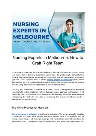 Crafting a Successful Nursing Team in Melbourne: Expert Tips