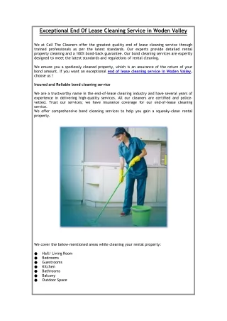 Exceptional End Of Lease Cleaning Service in Woden Valley