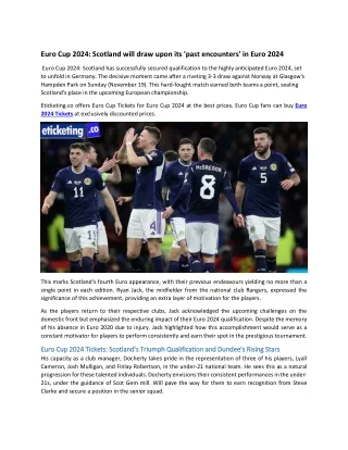 Euro Cup 2024 Scotland will draw upon its 'past encounters' in Euro 2024