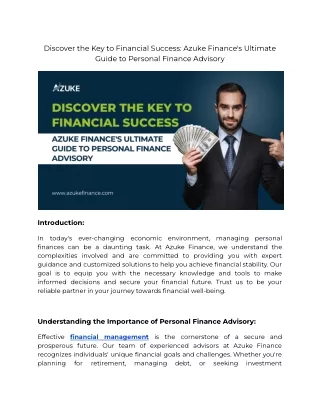 Discover the Key to Financial Success: Azuke Finance's Ultimate Guide to Persona