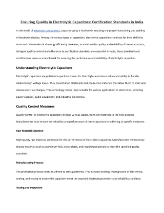 Ensuring Quality in Electrolytic Capacitors_ Certification Standards in India