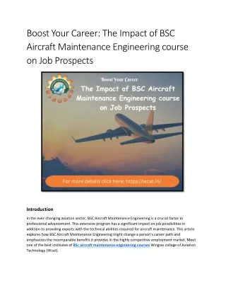 Boost Your Career The Impact of BSC Aircraft Maintenance Engineering course on Job Prospects