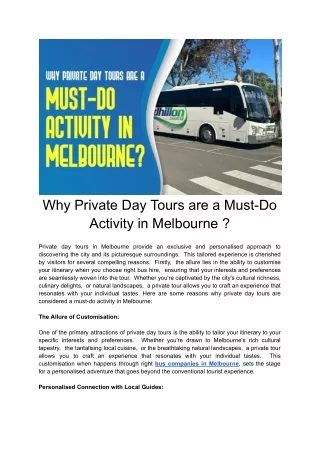 Uncover the Reasons Why Private Day Tours are a Must-Experience in Melbourne