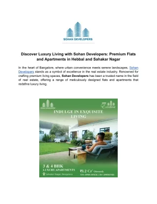 Discover Luxury Living with Sohan Developers_ Premium Flats and Apartments in Hebbal and Sahakar Nagar