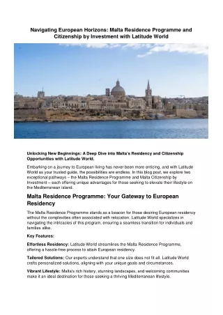 Seize European Living: Malta Residence Programme with LatitudeWorld