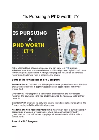 Is Pursuing a PhD worth it