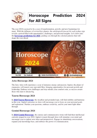 Horoscope Prediction 2024 for All Signs