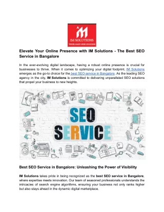 Elevate Your Online Presence with IM Solutions - The Best SEO Service in Bangalore