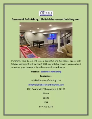 Basement Refinishing  Reliablebasementfinishing