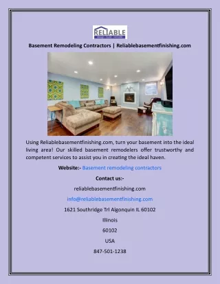 Basement Remodeling Contractors  Reliablebasementfinishing.com