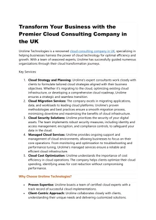 Transform Your Business with the Premier Cloud Consulting Company in the UK