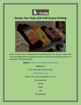 Elevate Your Style with Puff Screen Printing