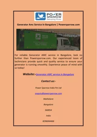 Generator Amc Service In Bangalore Powersparrow.com