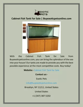 Cabinet Fish Tank For Sale  Buyexoticpetsonline