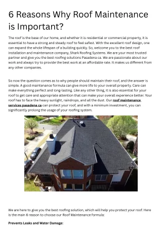 6 Reasons Why Roof Maintenance is Important