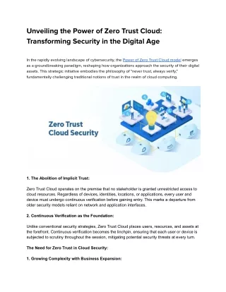 Unveiling the Power of Zero Trust Cloud_ Transforming Security in the Digital Age