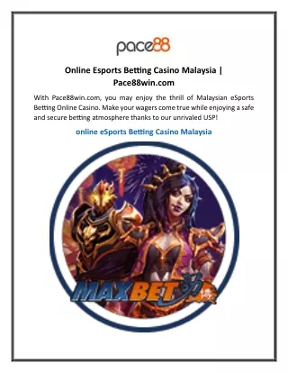 Online Esports Betting Casino Malaysia Pace88win