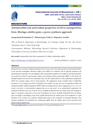 Antimicrobial and antioxidant properties of silver nanoparticles from Moringa