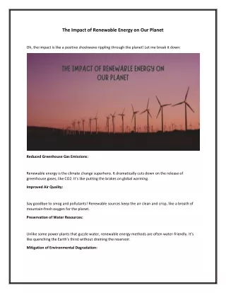 The Impact of Renewable Energy on Our Planet