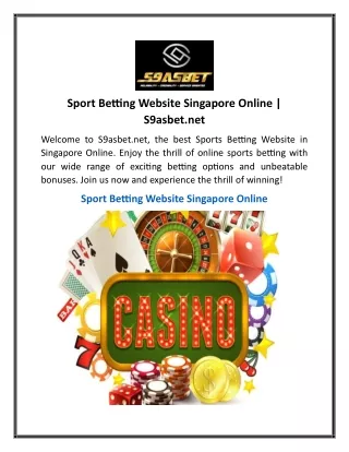 Sport Betting Website Singapore Online S9asbet.net