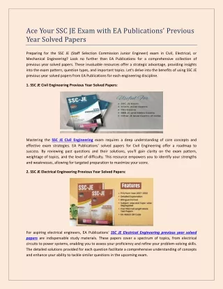 Ace Your SSC JE Exam with EA Publications' Previous Year Solved Papers (1)