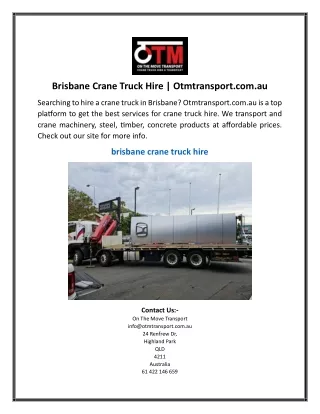 Brisbane Crane Truck Hire Otmtransport.com