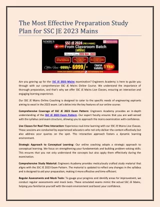The Most Effective Preparation Study Plan for SSC JE 2023 Mains