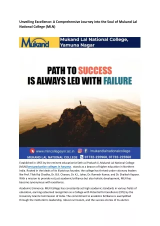 Unveiling Excellence A Comprehensive Journey into the Soul of Mukand Lal National College (MLN)