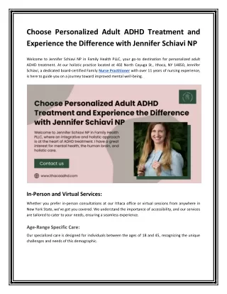 Choose Personalized Adult ADHD Treatment and Experience the Difference with Jennifer Schiavi NP