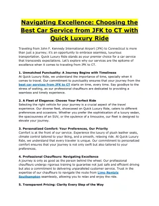 Navigating Excellence: Choosing the Best Car Service from JFK to CT with Quick L