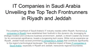 IT Companies in Saudi Arabia Unveiling the Top Tech Frontrunners in Riyadh and Jeddah