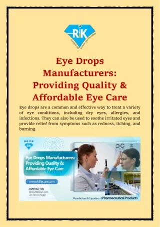 Eye Drops Manufacturers Providing Quality & Affordable Eye Care