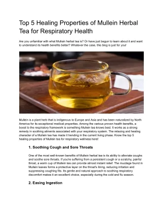 Top 5 Healing Properties of Mullein Herbal Tea for Respiratory Health