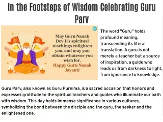 In the Footsteps of Wisdom Celebrating Guru Parv