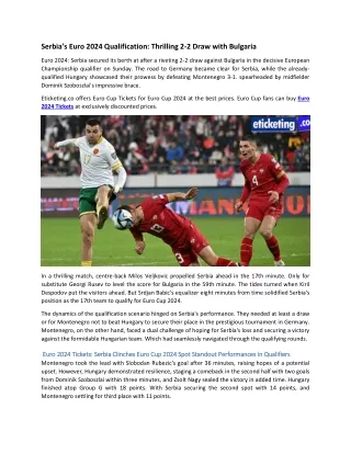 Serbia's Euro 2024 Qualification Thrilling 2-2 Draw with Bulgaria