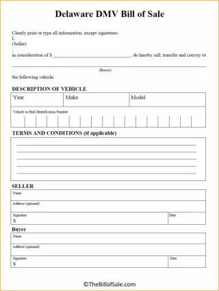 DMV Delaware Bill of Sale PDF