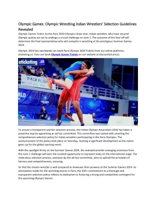 Olympic Games Olympic Wrestling Indian Wrestlers' Selection Guidelines Revealed