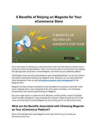 6 Benefits of Relying on Magento for Your eCommerce Store