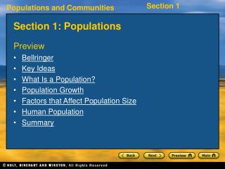 Section 1: Populations