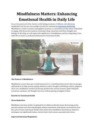 Mind Matters: Nurturing Emotional Health in Daily Life