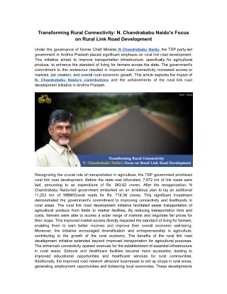 Transforming Rural Connectivity N. Chandrababu Naidu's Focus on Rural Link Road