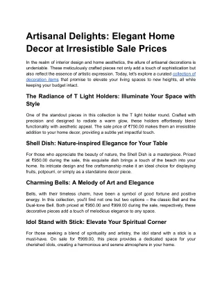 Artisanal Delights: Elegant Home Decor at Irresistible Sale Prices