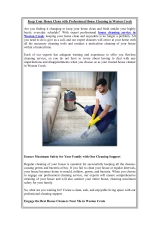 Keep Your House Clean with Professional House Cleaning in Weston Creek