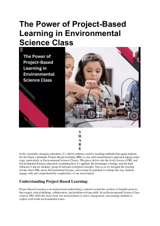 PBL in Environmental Science Class: Meaning. Applications, Benefits, And Impleta