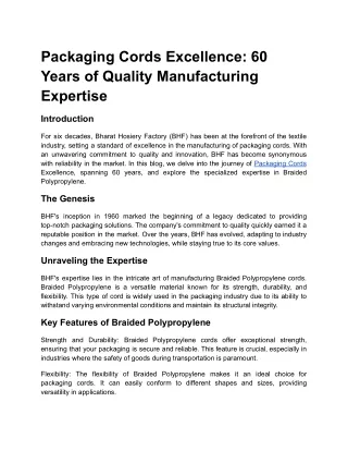 Packaging Cords Excellence: 60 Years of Quality Manufacturing Expertise