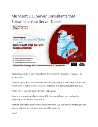 Microsoft SQL Server Consultants that Streamline Your Server Needs