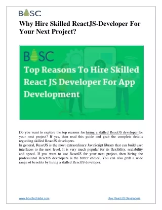 Why Hire Skilled ReactJS-Developer For Your Next Project?