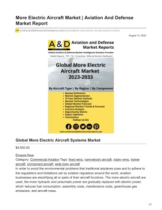 More Electric Aircraft Market  Aviation And Defense Market Report