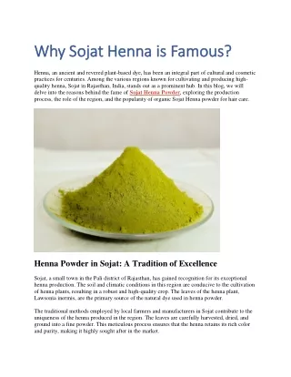 Why Sojat Henna is Famous